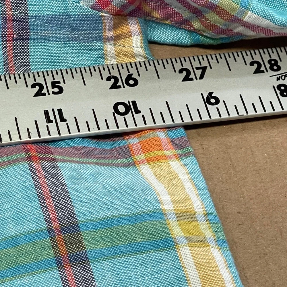 Orvis Men's XLarge Multicolor‎ Plaid Linen/Cotton Short Sleeve Button Up Shirt